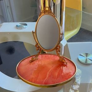 Very RARE Color Italian Vintage Marble Vanity Mirror Serpent Gold MCM